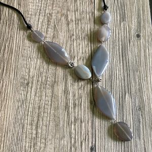 J. Jill gray agate necklace with adjustable black cord.